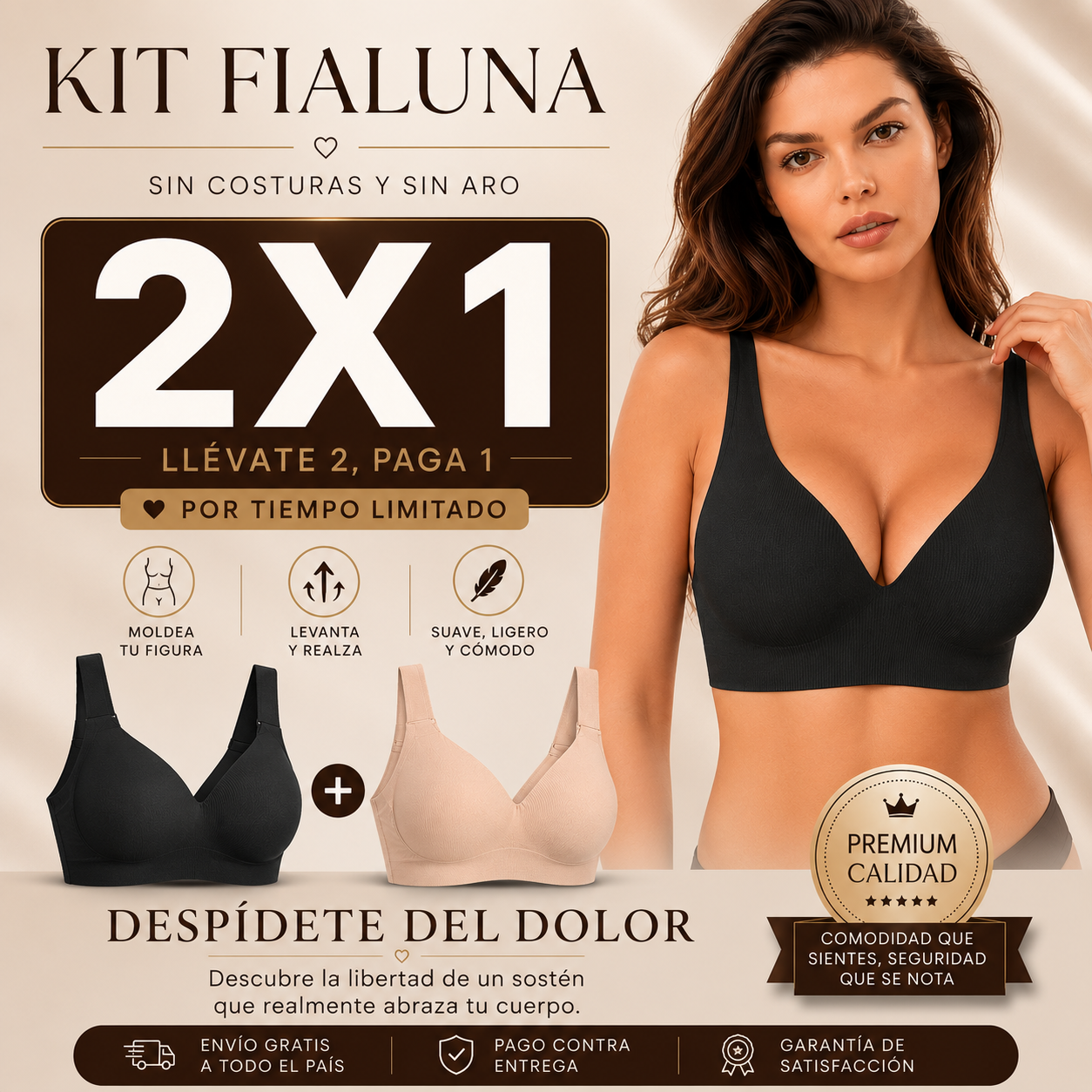 PROMOCIÓN 2x1 - Sostén Premium Sin Aros que Moldea y Realza | Llévate 2 Sostenes por un Precio Especial
