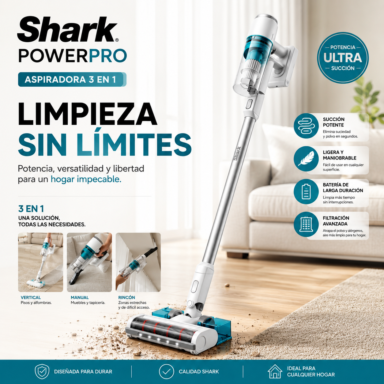 Shark PowerPro™ - Aspiradora Inalámbrica 3 en 1