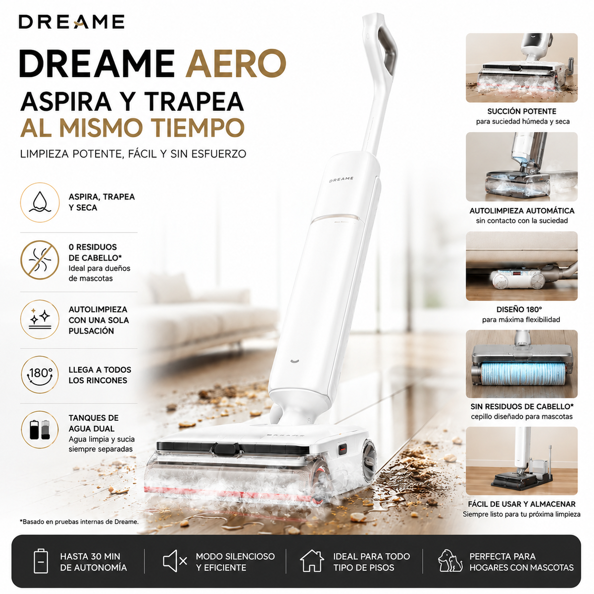 DREAME - Aspiradora Inalámbrica 2 en 1 Blanca (Superligera y Portátil)