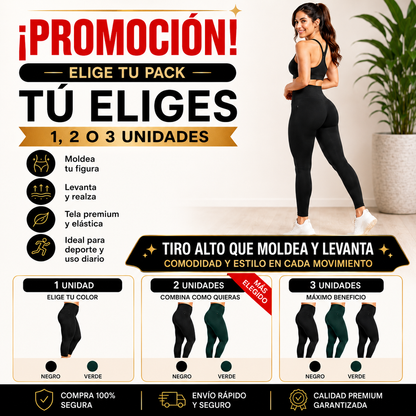 Calza Premium de Tiro Alto Moldeadora y Push Up — Elige 1, 2 o 3 Unidades y Ahorra Más